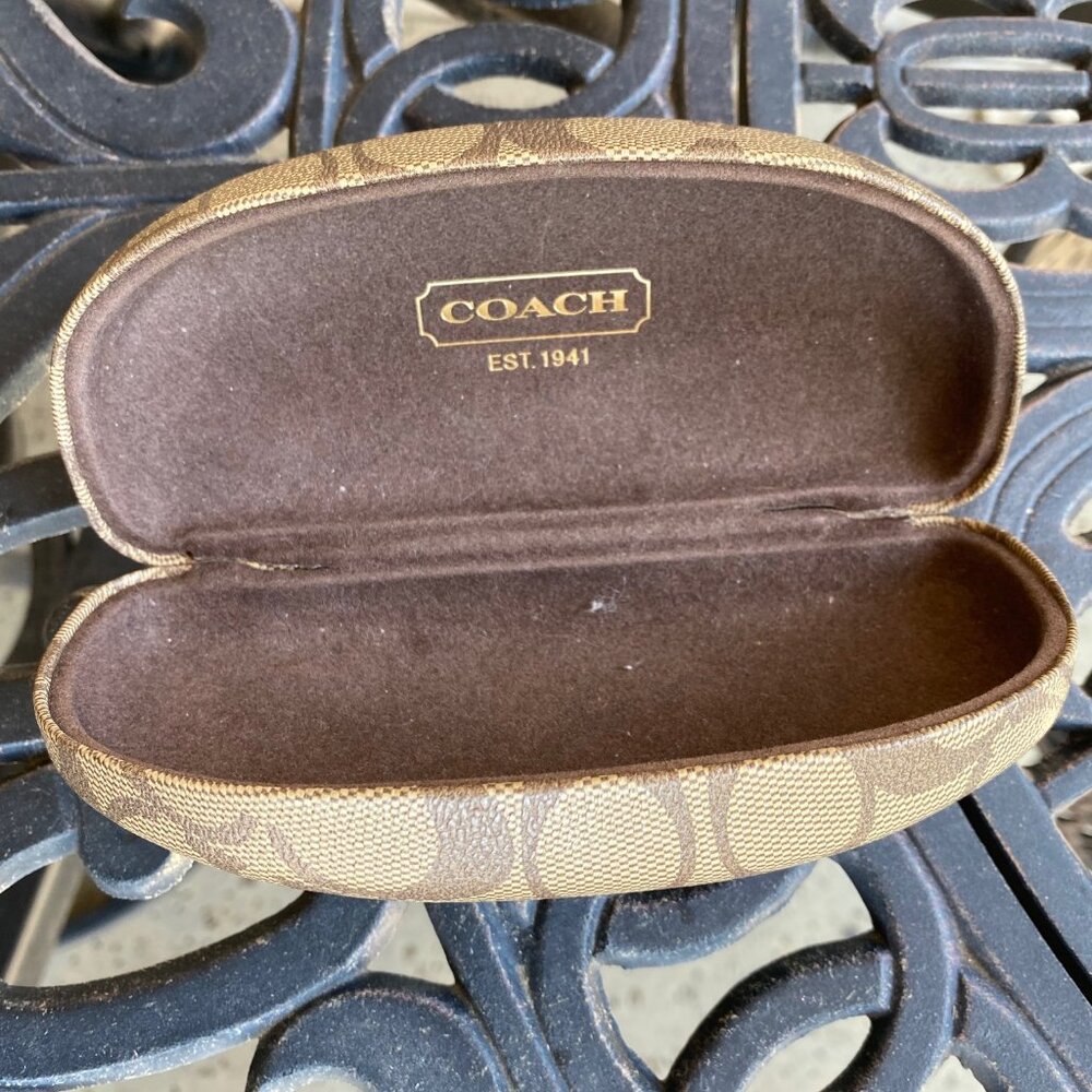 Coach Clamshell Glasses Case, Monogram Brown / Tan Hard